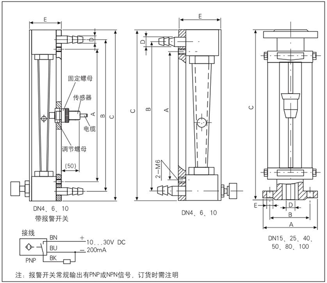 防腐型玻璃轉子流量計外形圖