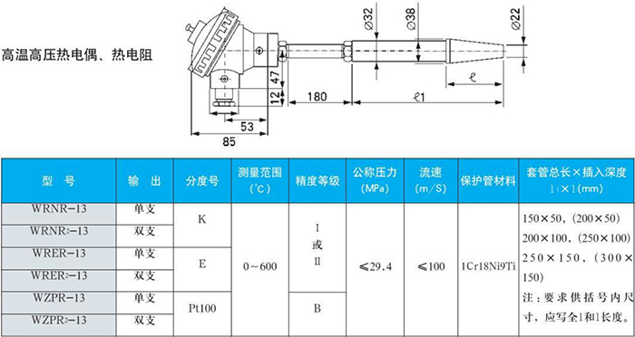 卡套式耐磨阻漏熱電偶高溫高壓規格表