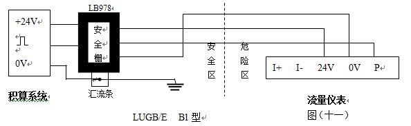 防爆智能渦街流量計三線制脈沖輸出型接線圖