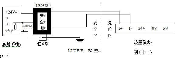 防爆智能氣體流量計4-20mA電流輸出型接線圖